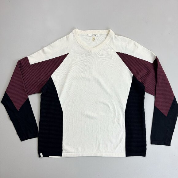 THEORY 38 Technical Street Wear Sweater Large Colorblock Ribbed Sleeve White - Picture 1 of 8